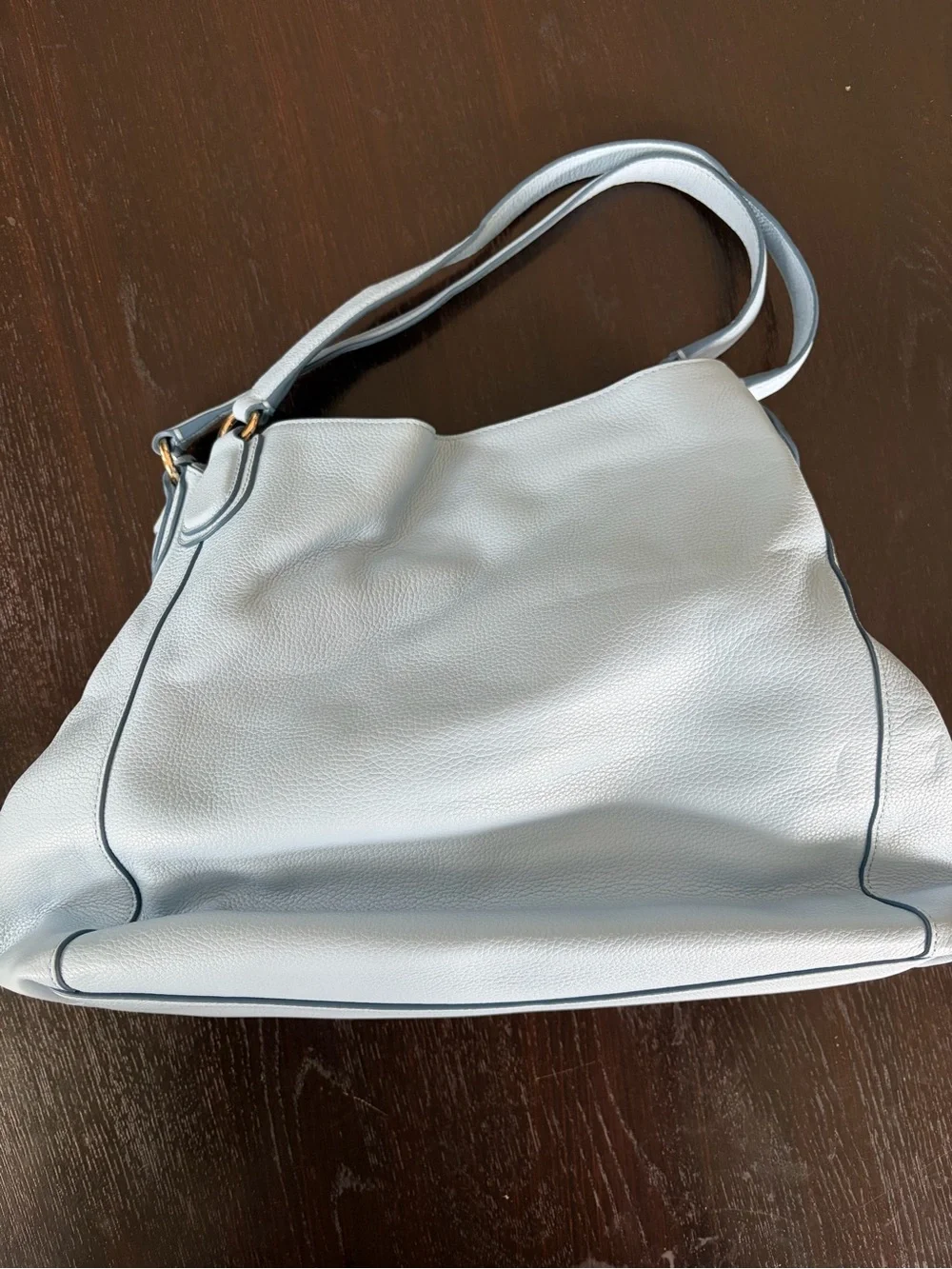 Coach Light Blue Pebble Leather Shoulder Bag with Embossed Horse & Carriage